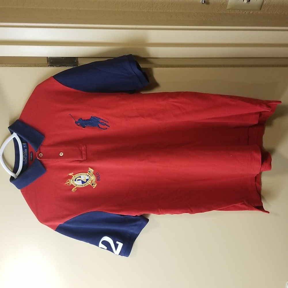 Large red polo shirt collared